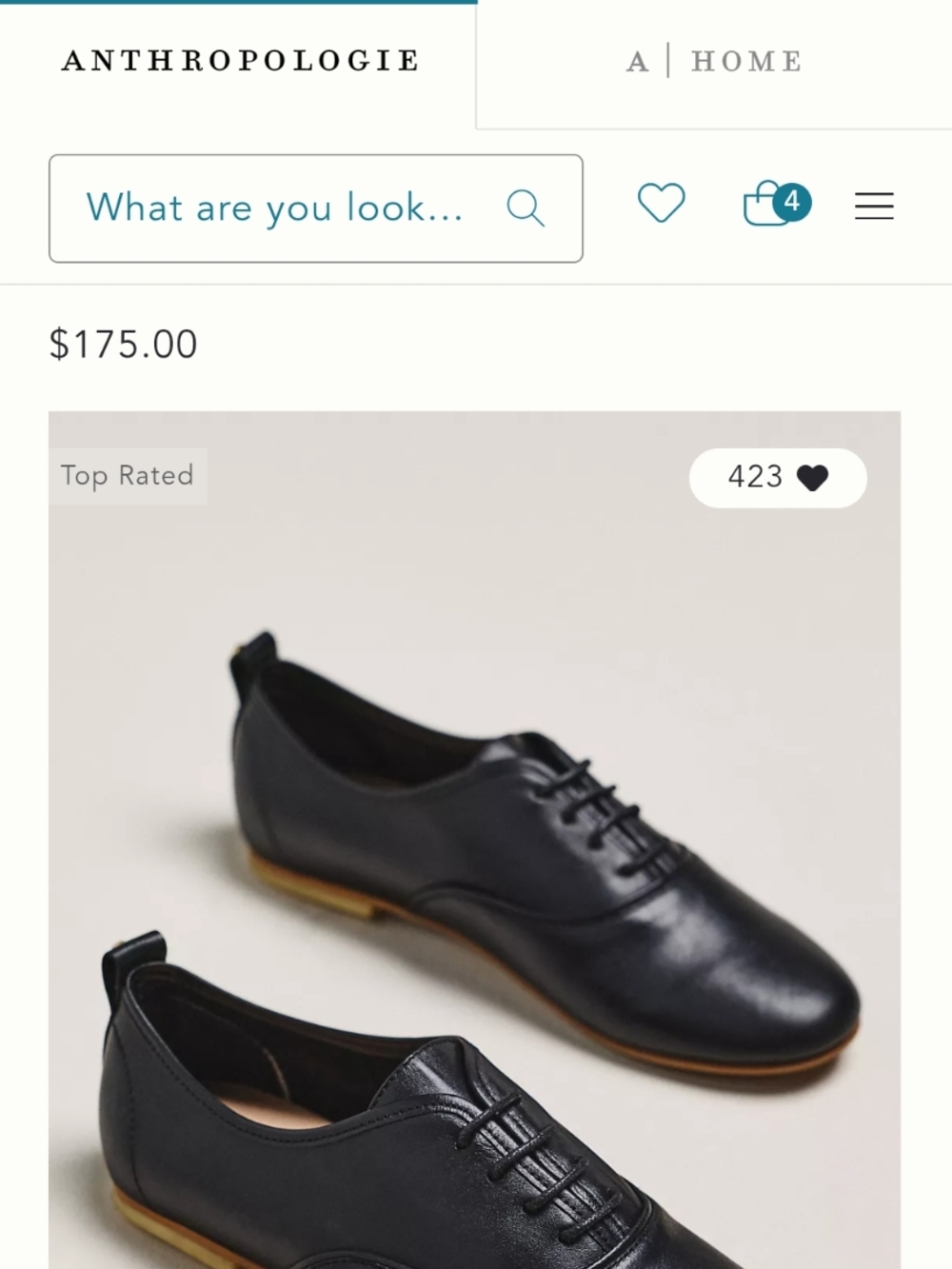 Anthropologie Black Leather Lace-Up Oxford Flats with Tan Sole